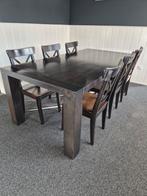 Eettafel met 6 stoelen donkerbruin, Ophalen, Gebruikt, 4 tot 6 stoelen