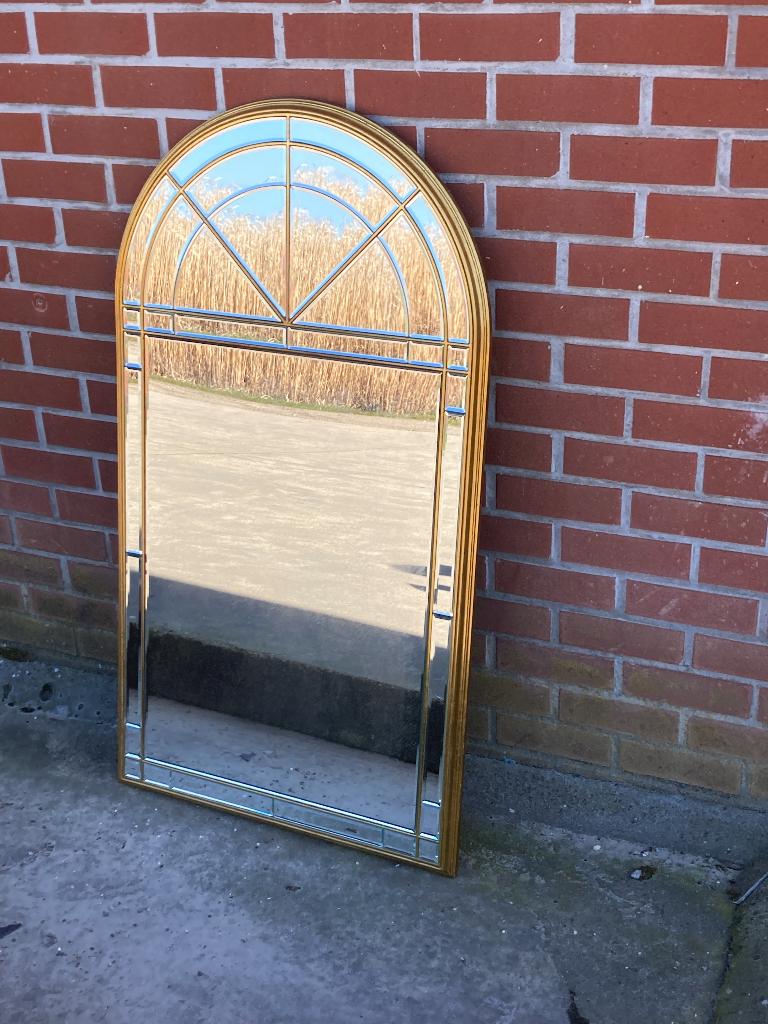 spiegel, geslepen ruitjes, vergulde lijst, vintage, Ophalen, 100 tot 150 cm, Zo goed als nieuw, Rechthoekig