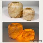 Set van 2 Alabaster Waxinelichthouders, Overige materialen, Nieuw, Ophalen of Verzenden, Bruin