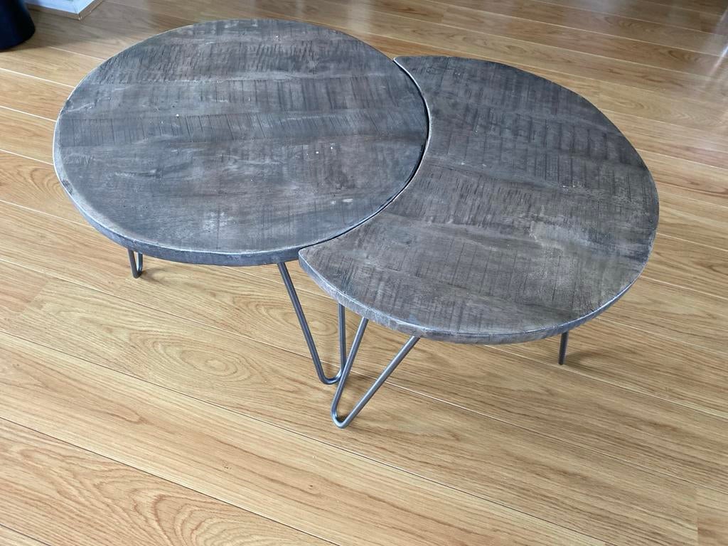 Set van 2 houten salontafels met metalen poten, Gebruikt, Minder dan 50 cm, Rechthoekig, Overige houtsoorten