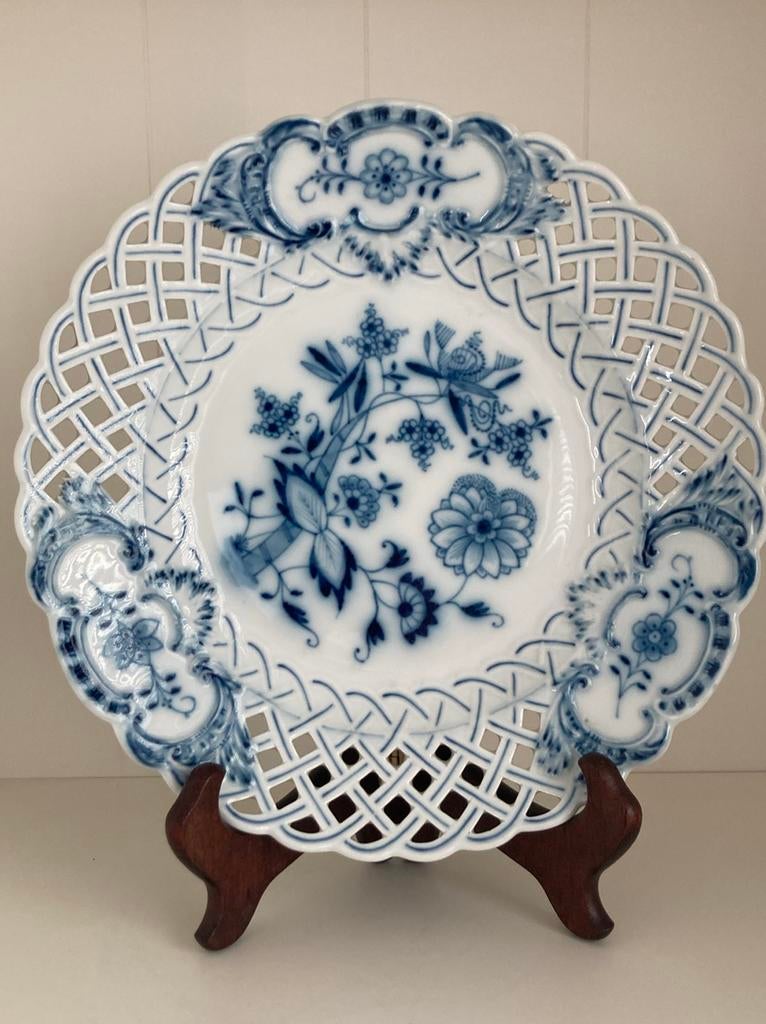 Antieke Meissen porseleinen decoratie bord - blauw wit, Ophalen of Verzenden