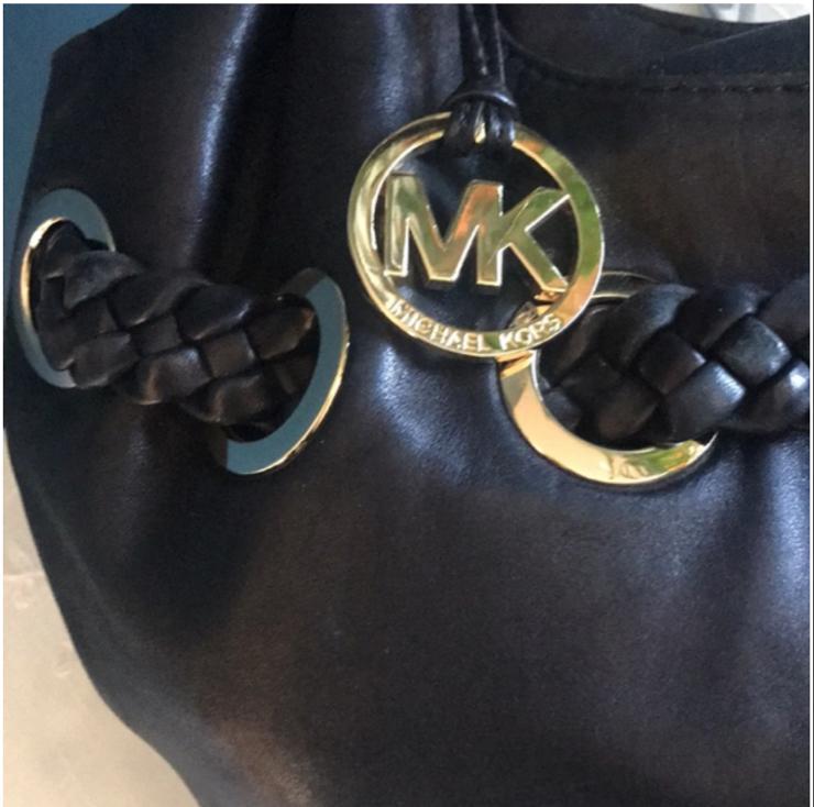 Michael Kors Zwarte Leren Handtas met Gevlochten Hengsel, Ophalen of Verzenden, Zo goed als nieuw, Zwart, Handtas