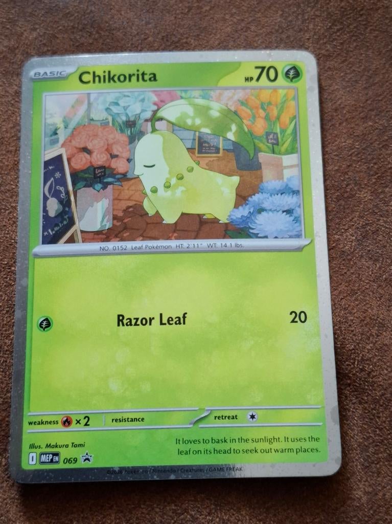 Chikorita 69 Promo Cosmos holo Pokemon Perfect Order, Ophalen of Verzenden, Zo goed als nieuw, Losse kaart, Foil