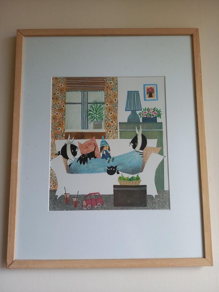 Leuke Jip en Janneke print ziek op de bank met houten lijst, Ophalen of Verzenden
