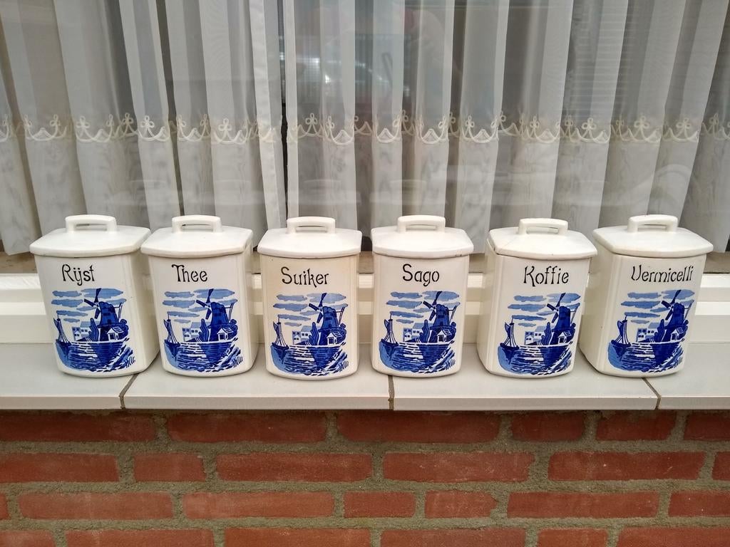 Delfts blauwe voorraad potten., Antiek en Kunst, Antiek | Keukenbenodigdheden, Ophalen of Verzenden