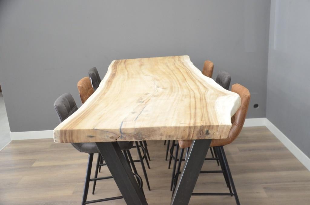 Suar waterval bartafel 260 cm, Verzenden, 50 tot 100 cm, Rechthoekig, Teakhout