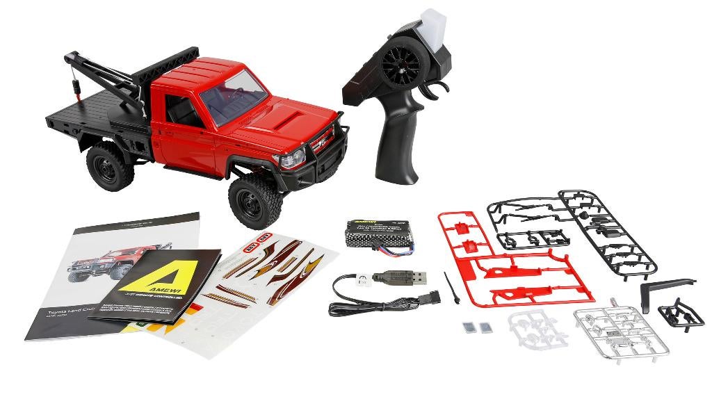 Amewi Toyota Land Cruiser Crawler Tow Truck 4WD 1:12 RTR Red, Hobby en Vrije tijd, Ophalen of Verzenden, Nieuw, Overige schalen