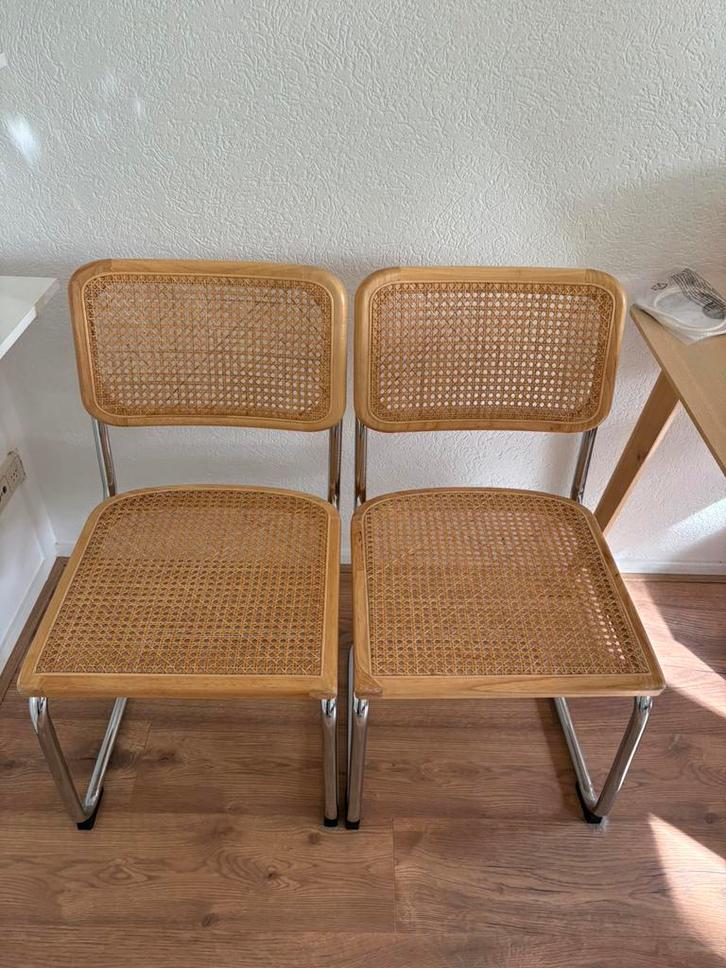 Rotan eettafel stoelen naturel hout retro model, 2 stuks, Huis en Inrichting, Stoelen, Zo goed als nieuw, Twee, Bruin, Ophalen of Verzenden