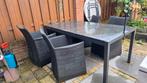 Robuuste tuinset met natuursteen blad en 4 stoelen, Tuin en Terras, Tuinsets en Loungesets, Gebruikt, Ophalen of Verzenden, Tuinset