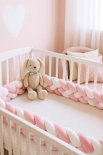 Gevlochten babybed bumper 150cm roze of wit/roze (nieuw) beschikbaar voor biedingen