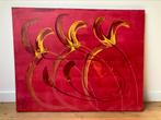 Groot rood schilderij met dansende bloemen (100x80), Antiek en Kunst, Ophalen