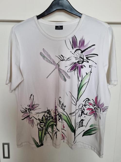 Barbara Lebek dames T-shirt, wit met bloemmotief, maat 46, Kleding | Dames, T-shirts, Zo goed als nieuw, Maat 46/48 (XL) of groter