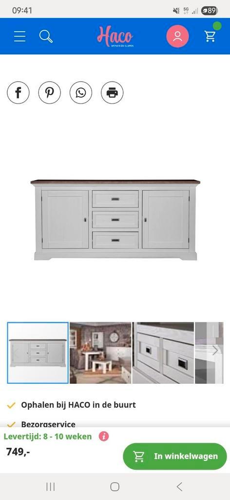 Landelijke modern massief grenenhout dressoir toulouse/haco, Huis en Inrichting, Kasten | Dressoirs, Zo goed als nieuw, 150 tot 200 cm