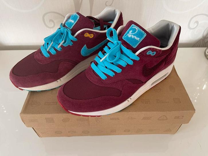 Air Max 1 Parra Cherrywood - Maat 41 (US 8), Kleding | Heren, Schoenen, Zo goed als nieuw, Sneakers of Gympen, Overige kleuren