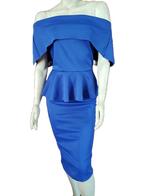 SALES! Elegante kobalblauw peplum midi jurk maat L- 40, Nieuw, Blauw, Maat 42/44 (L), Knielengte