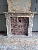 Karakteristieke grijs crème marmeren schouwplaten Art Deco, Ophalen, Gebruikt, Vrijstaande haard