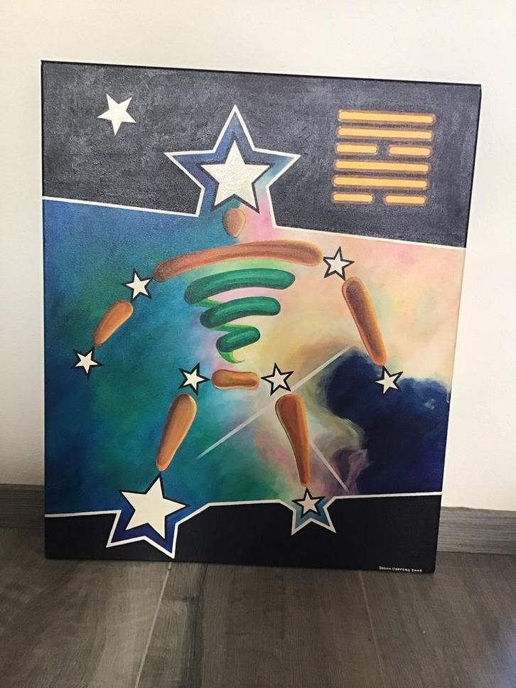 Mooi kleurrijk schilderij, Antiek en Kunst, Kunst | Schilderijen | Modern, Ophalen of Verzenden