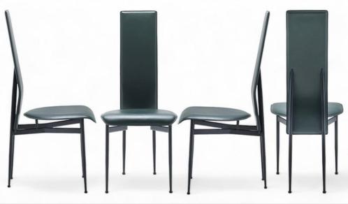 Fasem S44 chairs -- Giancarlo Vegni & Gualtirotti, Italy 80s, Huis en Inrichting, Stoelen, Zo goed als nieuw, Vier, Leer, Zwart