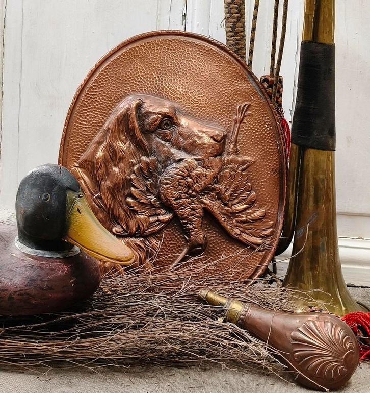 Oud koperen jacht plaquette, Antiek en Kunst, Curiosa en Brocante, Ophalen of Verzenden