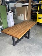 Massief eiken eettafel met zwart stalen onderstel, Ophalen, Zo goed als nieuw, Rechthoekig, 200 cm of meer