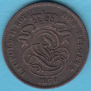 België 2 Centimes Leopold II 1870, KM# 35.1 in munthouder  beschikbaar voor biedingen