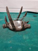 theelicht gewei met glas schaal, Huis en Inrichting, Woonaccessoires | Overige, Ophalen of Verzenden, 'T Olde Gre-j, Info@toldegrej.nl