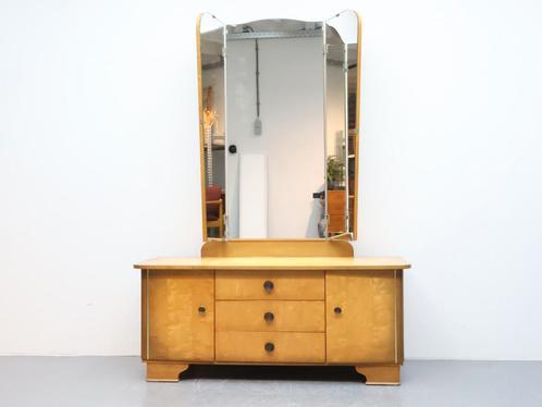 Vintage kaptafel met drieluik spiegel, Huis en Inrichting, Tafels | Kaptafels, Gebruikt, 100 tot 150 cm, Hout, Ophalen