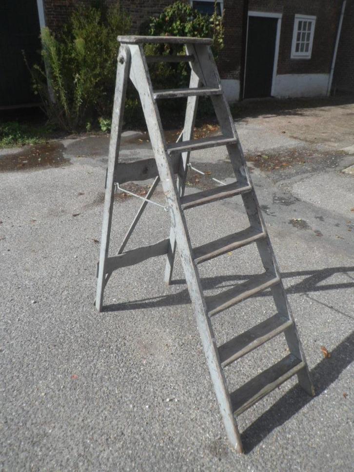 Vintage houten schilderstrap trap hout ladder 175 cm. lang, Antiek en Kunst, Curiosa en Brocante, Ophalen