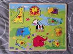 Houten puzzel dierentuin: olifant, giraf, zebra, aap, vogel, Gebruikt, 10 tot 50 stukjes, Ophalen of Verzenden, Van hout