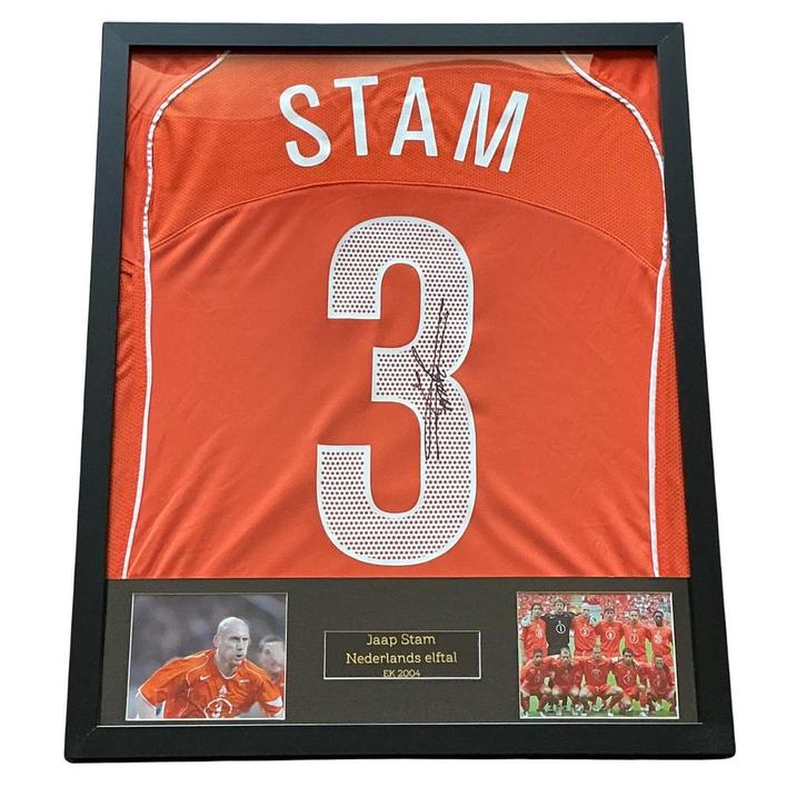 Ja Stam gesigneerd Nederlands elftal thuisshirt EK 2004, Verzamelen, Sportartikelen en Voetbal, Zo goed als nieuw, Shirt, Overige binnenlandse clubs