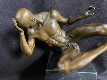 Bronzen naakte man, Cesaro/stempel groot zwaar zuiver brons