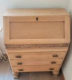 Antiek eiken secretaire met houtsnijwerk, Huis en Inrichting, Kasten | Secretaires, Ophalen of Verzenden, Zo goed als nieuw