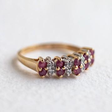 Vintage 9K gouden eternity ring met Robijn & Diamant - 16,25 beschikbaar voor biedingen