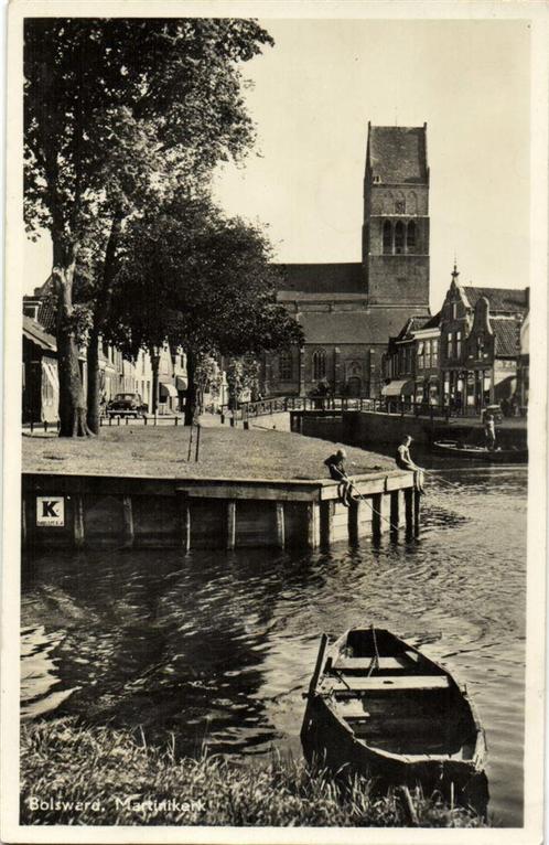Bolsward, Martinikerk - vissenden kinderen boot - 1952 gelop, Verzamelen, Ansichtkaarten | Nederland, Gelopen, Friesland, 1940 tot 1960