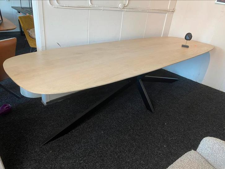 Tafel 300x100 deens ovaal matrixpoot blank licht eiken, Huis en Inrichting, Bureaus, Nieuw, Ophalen