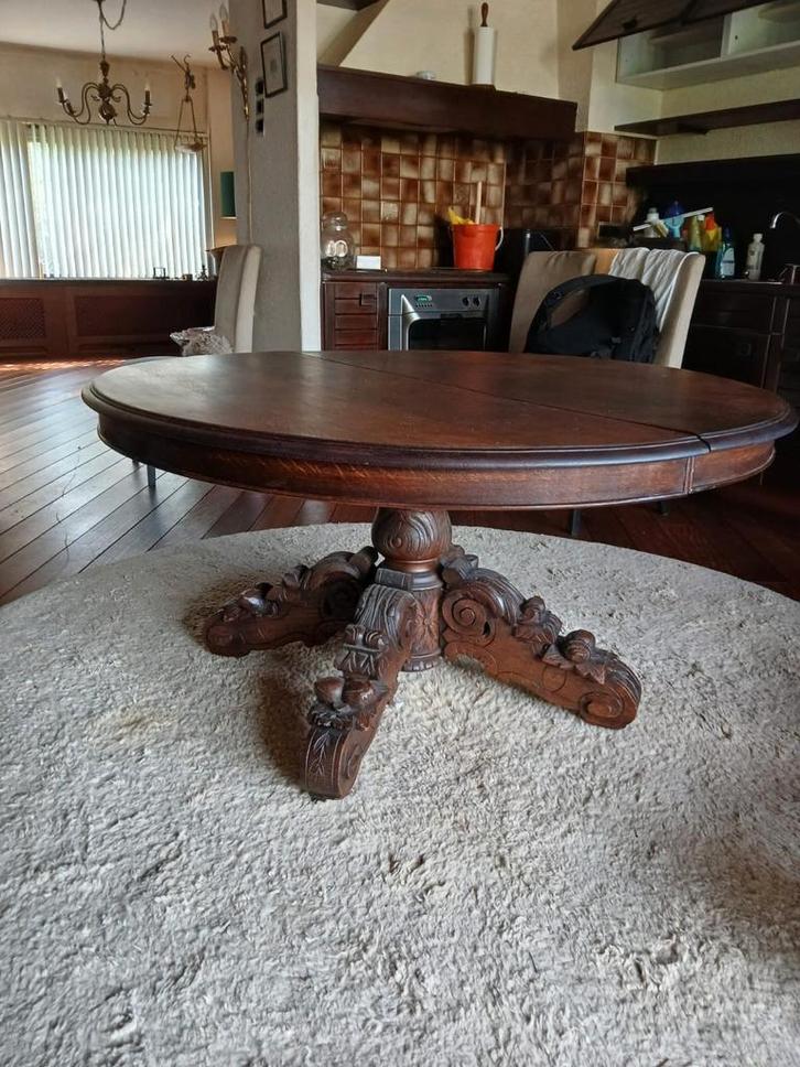 Antieke Ronde Houten Eettafel - Uitschuifbaar, Huis en Inrichting, Tafels | Eettafels, Gebruikt, 100 tot 150 cm, 100 tot 150 cm