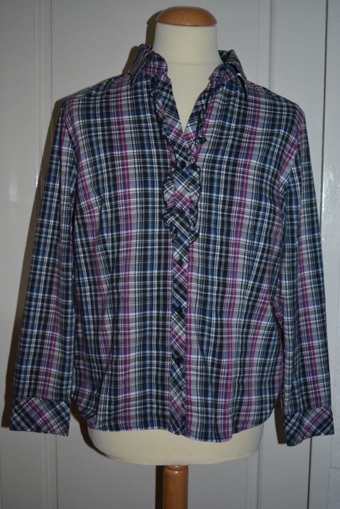 Frankwalder, sportieve stretch ruit blouse, mt 44, Kleding | Dames, Blouses en Tunieken, Zo goed als nieuw, Maat 42/44 (L), Grijs