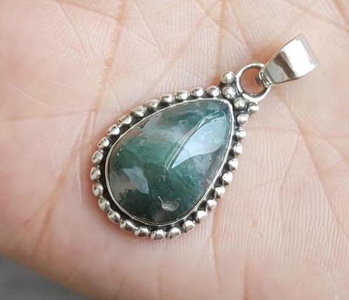 Zilveren hanger met natuurlijke Mos Agaat steen zilver 925, Sieraden, Tassen en Uiterlijk, Kettinghangers, Nieuw, Zilver, Groen