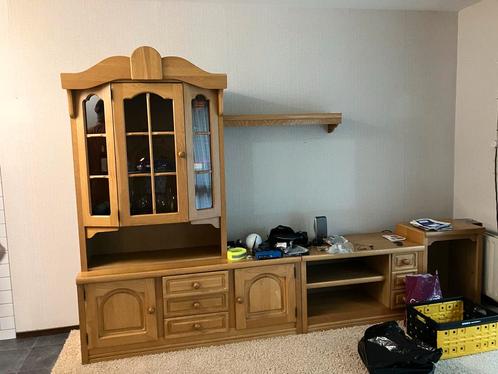 Eiken kast met vitrinekast, Huis en Inrichting, Kasten | Televisiemeubels, Gebruikt, 200 cm of meer, 200 cm of meer, 50 tot 75 cm