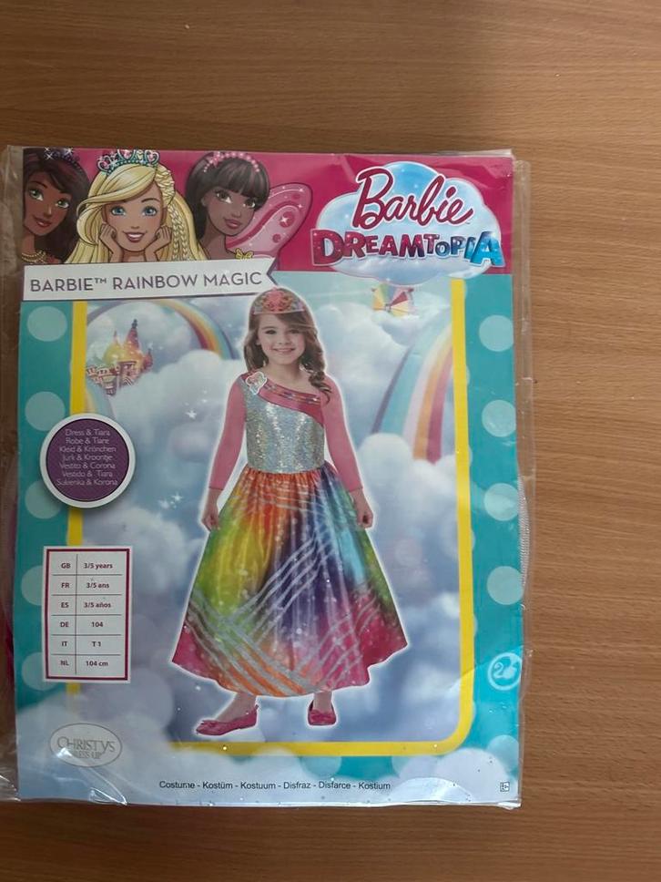 Verkleedjurk, carnaval, Barbie Regenboogjurk - Maat 104, Kinderen en Baby's, Carnavalskleding en Verkleedspullen, Zo goed als nieuw