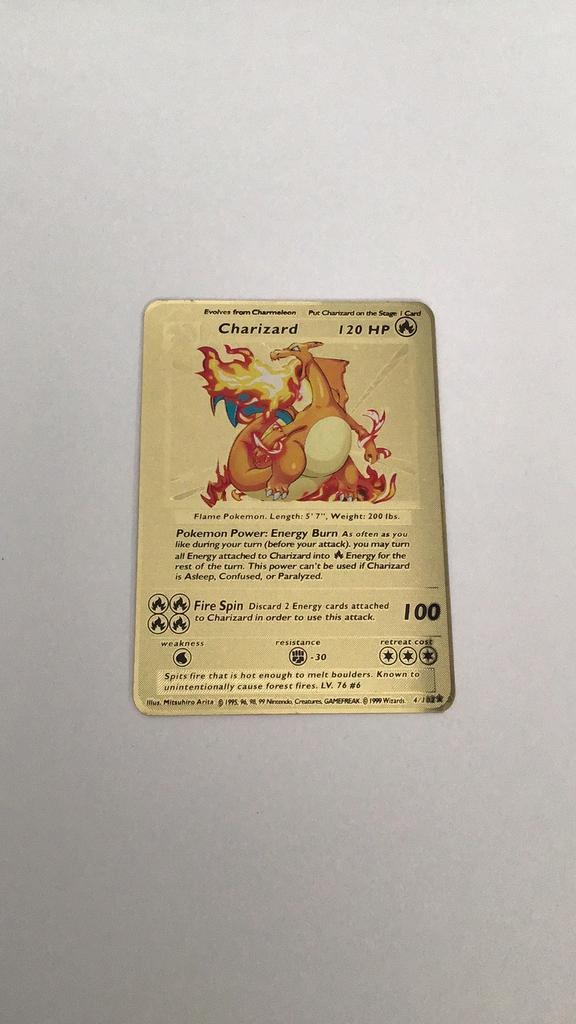 Charizard Iron Card – Goudkleurig – 4/102, Hobby en Vrije tijd, Verzamelkaartspellen | Pokémon, Zo goed als nieuw, Losse kaart
