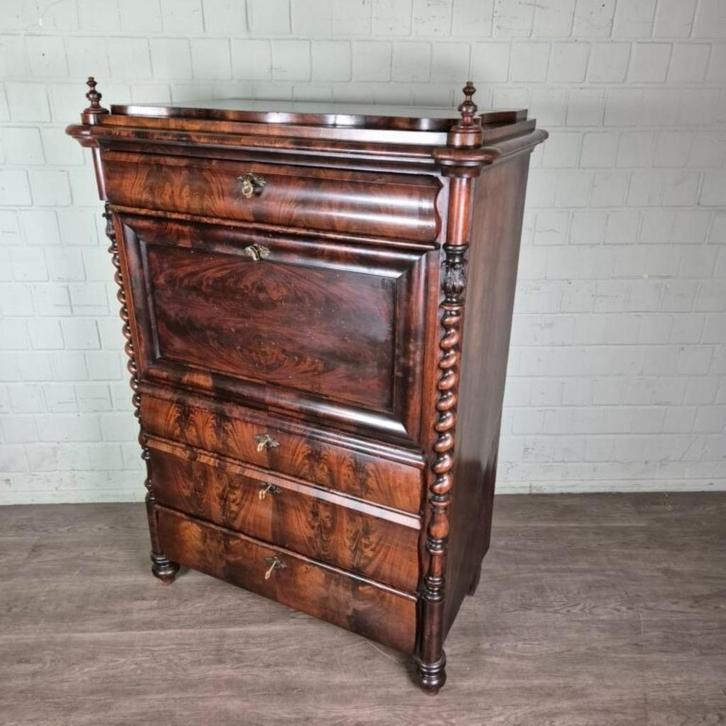25768A Secretaire Louis Philippe 1860 Mahonie, Huis en Inrichting, Kasten | Secretaires, Zo goed als nieuw, Ophalen