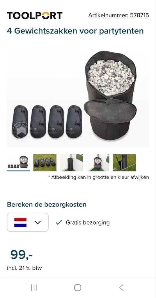Toolpart Gewichtszakken voor Partytent nieuw - 4 stuks, Partytent, Minder dan 4 meter, Nieuw, 2 meter of meer