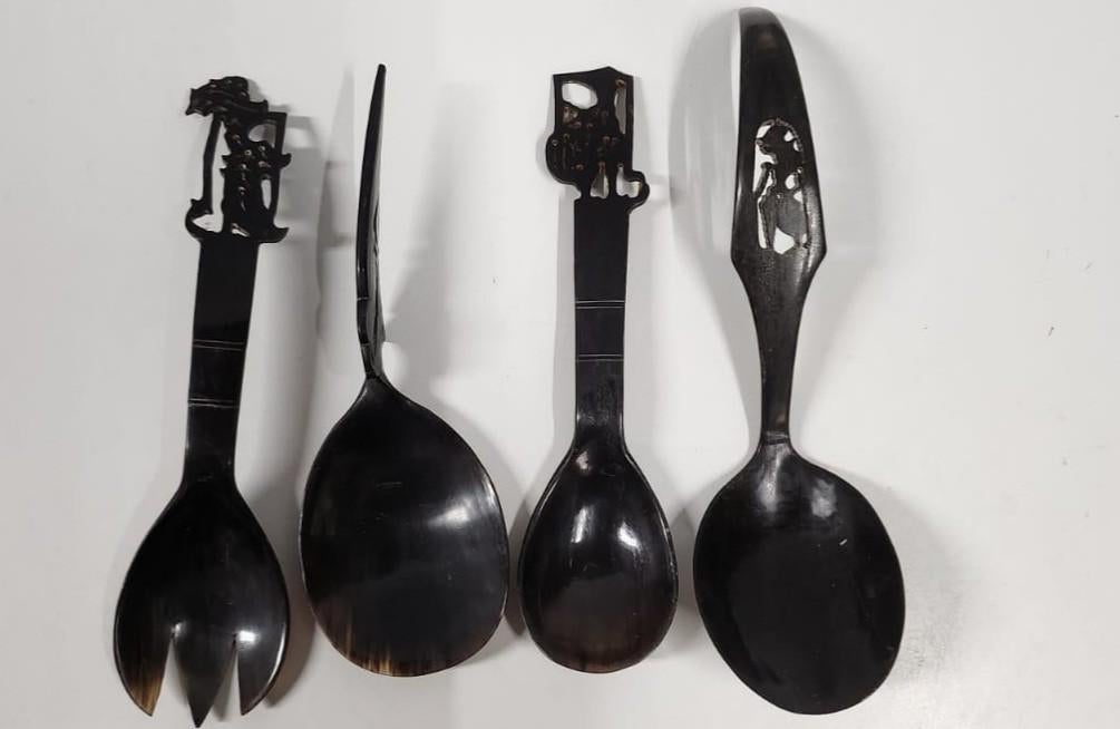 4 Indonesische Hoornen Rijstlepels Vintage, Ophalen of Verzenden
