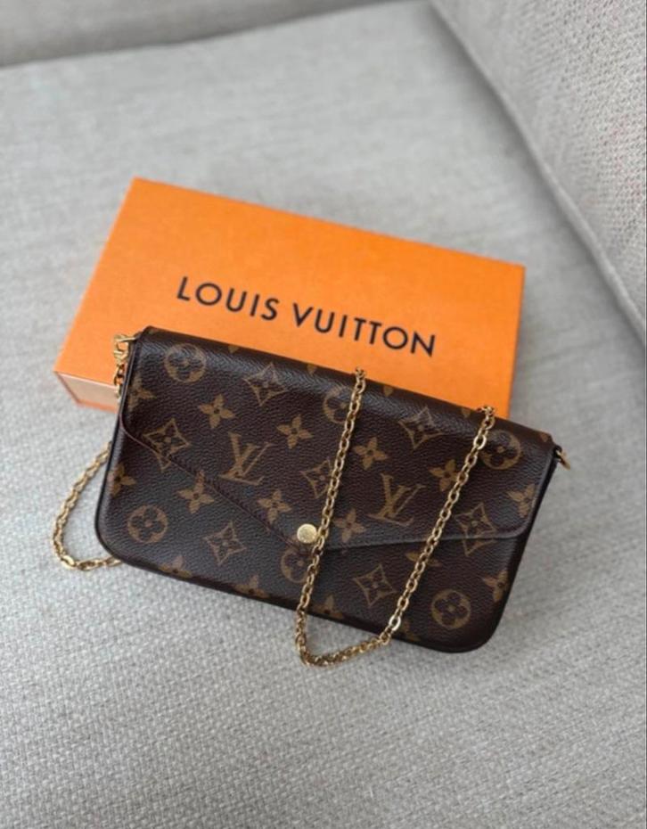 Louis Vuitton Felicie Pochette, Sieraden, Tassen en Uiterlijk, Portemonnees, Zo goed als nieuw, Overige merken, Bruin, Leer, Ophalen