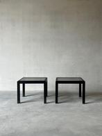 Set van 2 stalen bijzettafels met gerookt glas, Huis en Inrichting, Minder dan 55 cm, Rond, Ophalen, 45 tot 60 cm