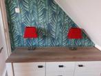 Leuke schemerlampen met schakelaar en rode kapjes, Huis en Inrichting, Ophalen of Verzenden, Zo goed als nieuw, Minder dan 50 cm