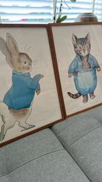 2 vintage Pieter Konijn Beatrix Potter prenten houten lijst, Ophalen of Verzenden, Gebruikt