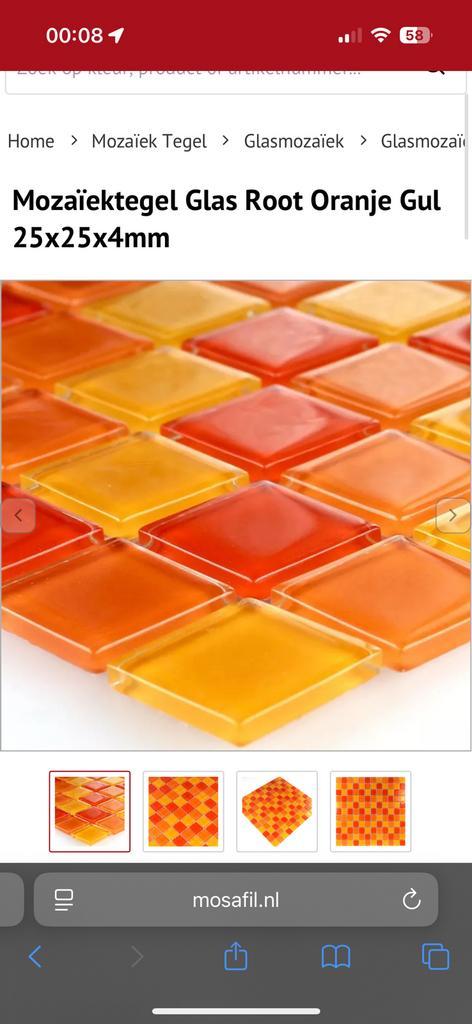 Glas Mozaïektegel oranje geel rood 25x25x4mm, Doe-het-zelf en Verbouw, Tegels, Nieuw, Wandtegels, Overige materialen, 20 tot 40 cm