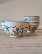 Vintage Geel/Blauwe Kommen - Maritiem, Gebruikt, Porselein of Keramiek, Schaal, Rond